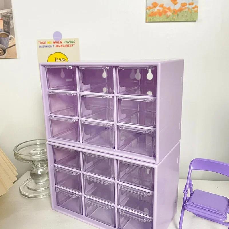 Schreibtisch-Organizer mit 9 transparenten Fächern, kleinen Schubladen, unterteilt, zur Wandmontage, für Kleinigkeiten, niedlich