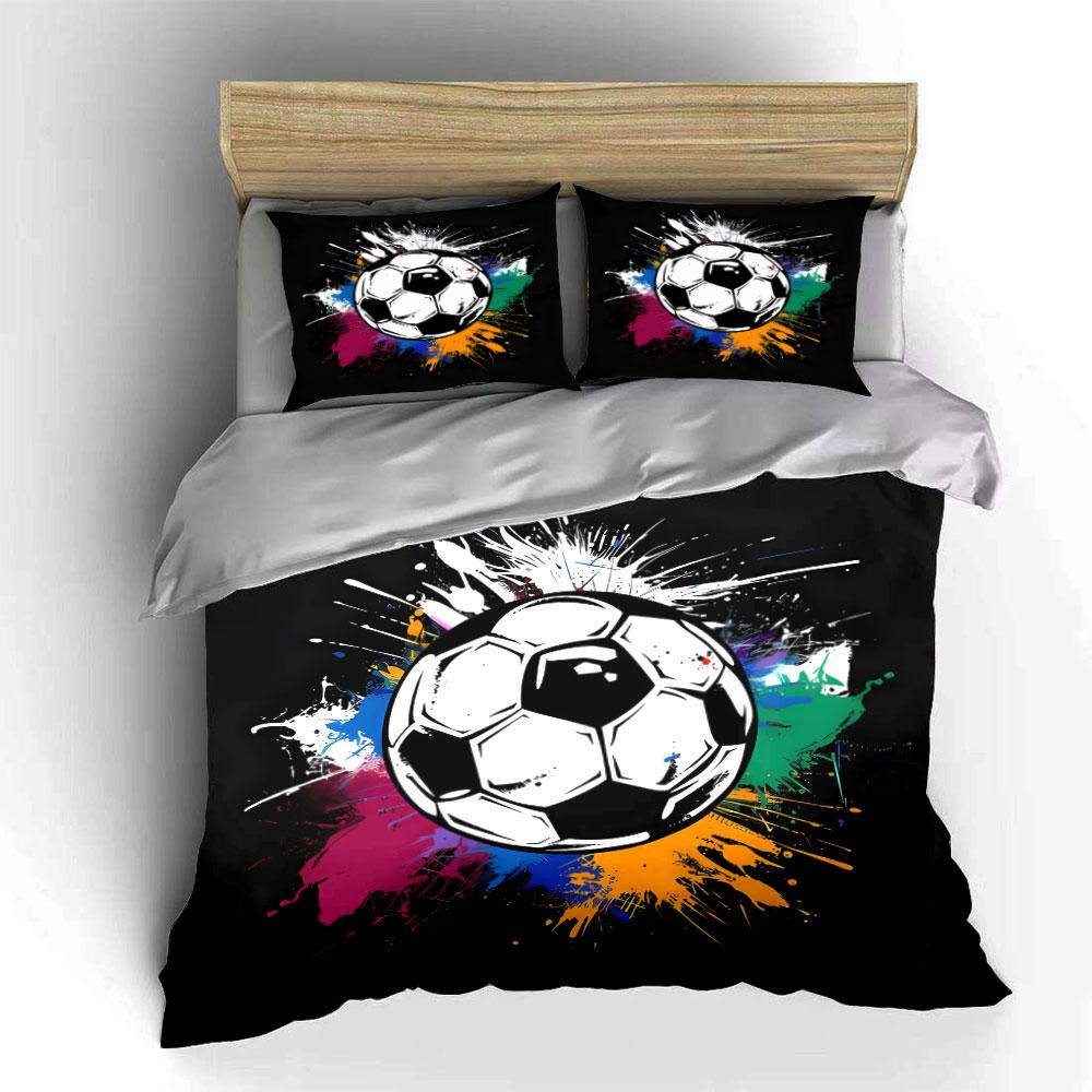 Colorful Soccer Theme Three-Piece Set Multiple Sizes Kid'S And Adults' Bedroom Exquisite 3Pc Bedding Set, Gift