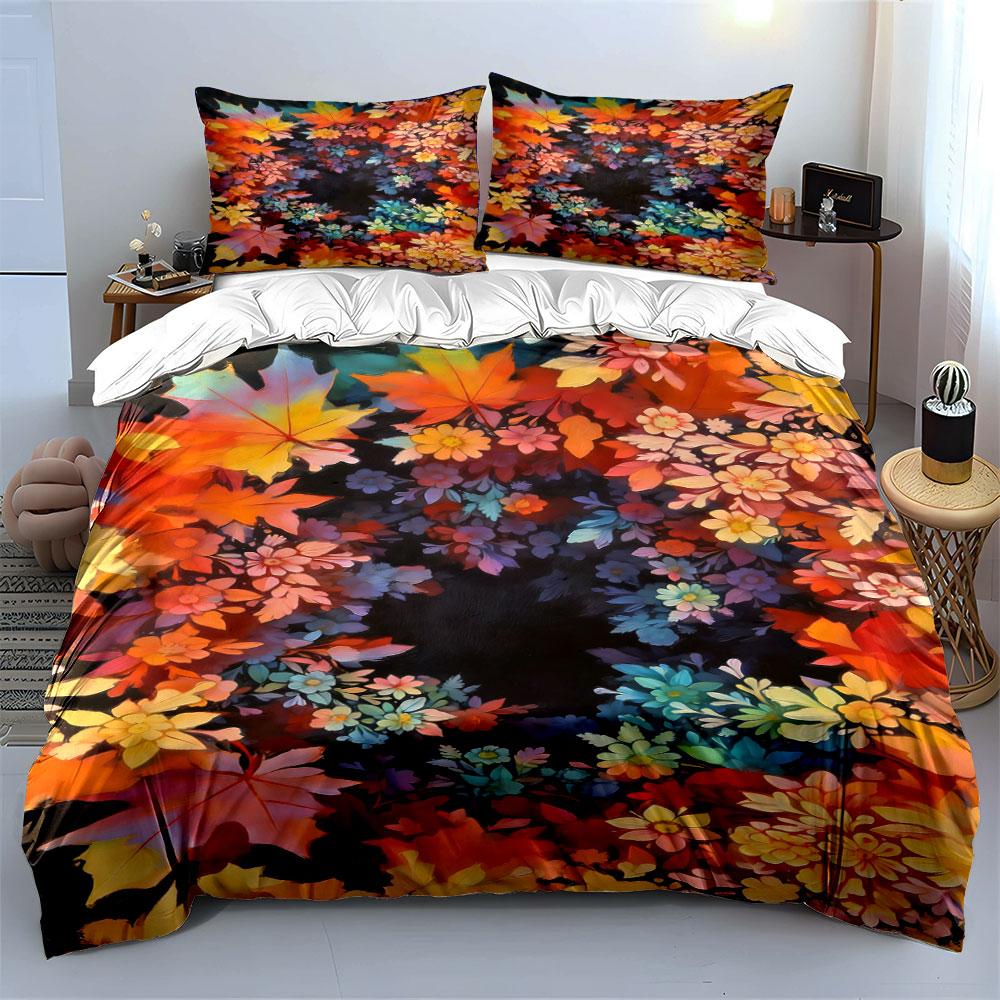 Colorful Leaves and Flowers. Bedding Sets Duvet Cover Sets Duvet Covers Pillowcases(1 * Duvet Cover 2 * Pillowcases Without Duvet Insert)