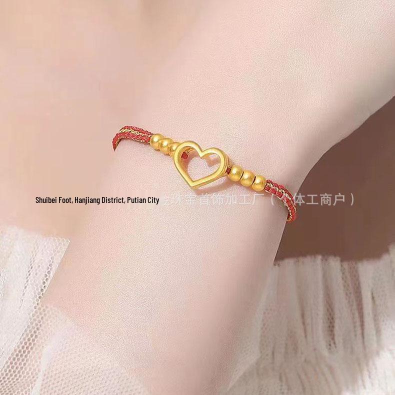 Shuibei 999 Reingold Ping'an Schnalle Armband mit goldenen Glücksperlen - Geflochtenes Handseil Valentinstag Qixi Geschenk