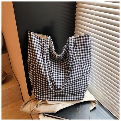 Bolsa de lona xadrez estilo preguiçoso nova bolsa de grande capacidade feminina para lazer estudante universitário bolsa tote