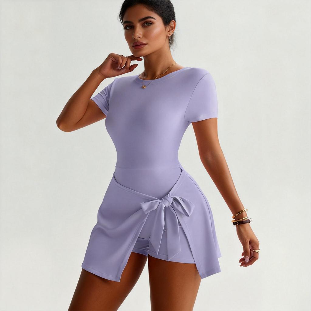 Yiwu Yoga One-Piece Short Skirt Tight And Beautiful Back Fake Two-Piece Outdoor Fitness Anti-Light Sports Tennis Skirt