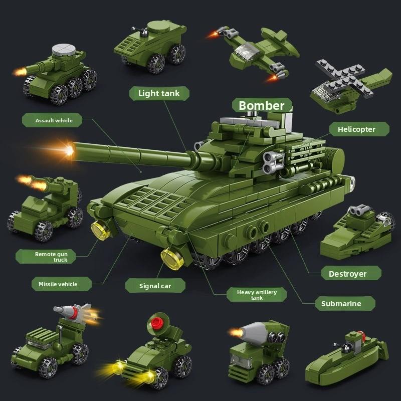 Bloques de construcción militares 10 en 1, juguete educativo de ensamblaje para niños y niñas