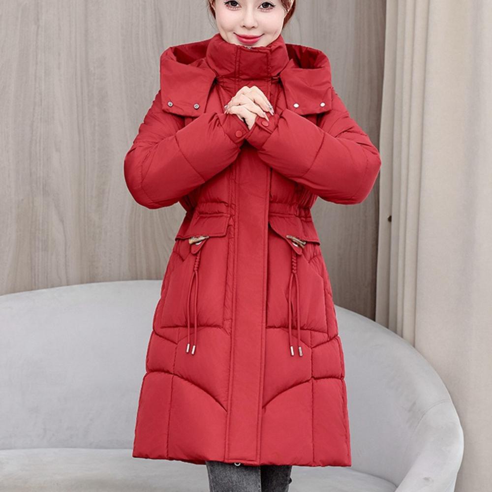 Women Hooded Collar Cotton Parkers Coat Zipper Coat Medium Warm Button Coat Jacket