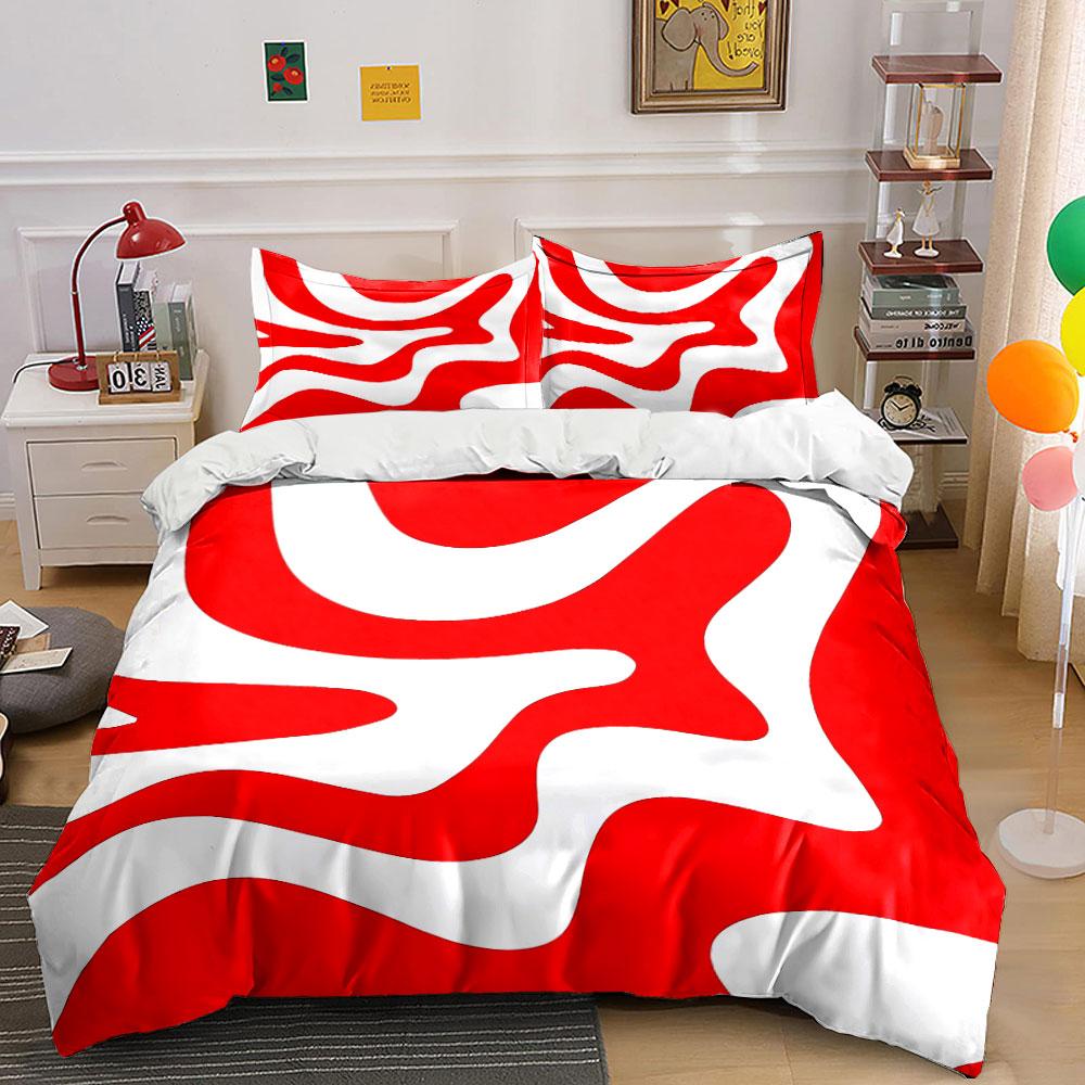 Red and White Wavy Bedding Set Bedding Duvet Cover Set Duvet Cover Pillowcases (1 * Duvet Cover 2 * Pillowcases, without duvet insert) 135x200cm