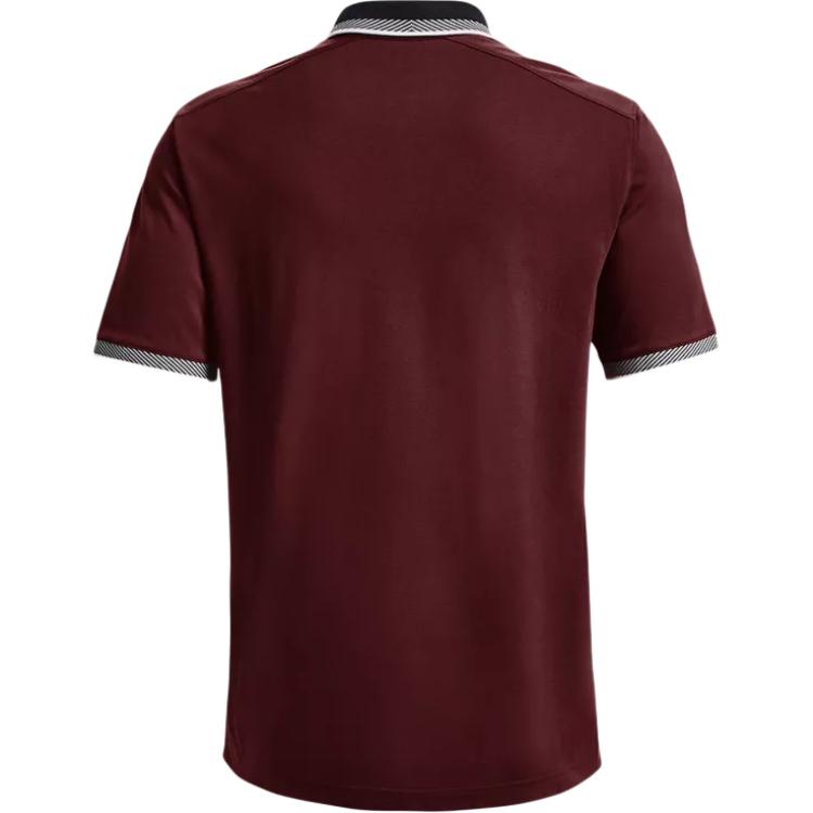 Under Armour Color Block Collar Design Casual Straight Fit Short Sleeve Polo Shirt Men Polo Shirts Burgundy 1370099-690