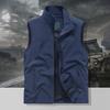 Pánská vesta stojáček límec bez rukávů vesta se zapínáním na zip kabát s velkými kapsami jednobarevná outdoorová rybářská vesta