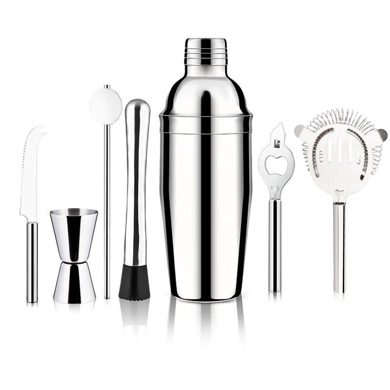 Stainless Steel Cocktail Shaker Set with Bamboo Stand