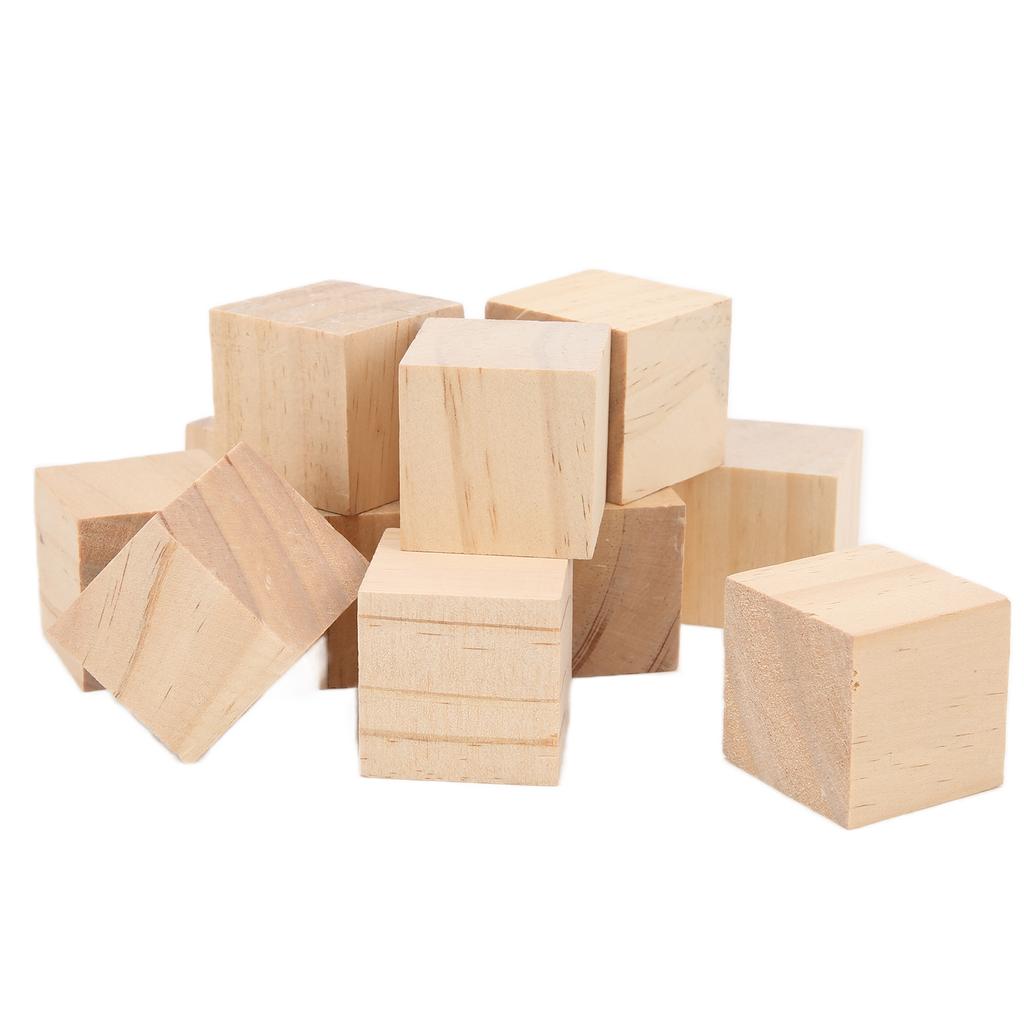 12Pcs Unfinished Wooden Blocks Smooth Durable Sturdy Uniform Size Small Wood Cubes for Crafts DIY