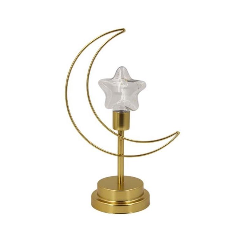 Eid Decors Moon Table Lamp Battery Operated Crescents Lamp Half Moon Light Metal Ramadans Star Lamp Home Decors