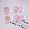 10pcs 3D Emboss Flower Press On Nails Summer Shell Sea Nail Art Cute Pearl Handmade False Nails French Short Almond Fake Nails
