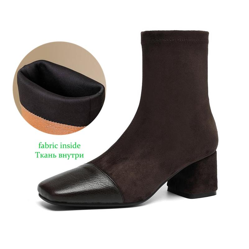 Krazing Pot Microfiber Winter Round Toe Western Boots Thick High Heels Zipper Women Flock Patch Work Ankle Boots