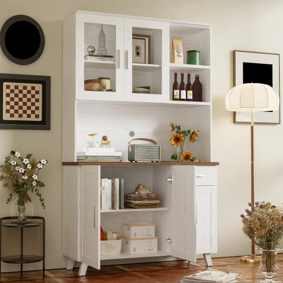 Kitchen Cabinet Visible Door Sideboard with Microwave Stand Opening Shelves Wine Drawer Design Pantry Storage Dining Room Furniture