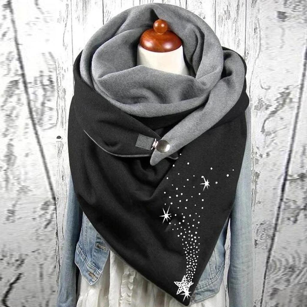 Lady Scarf Women Cotton Print Horse Note Rose Star Warm Button Turban Scarf Warmer Fleece Scarf Bufanda Invierno Mujer