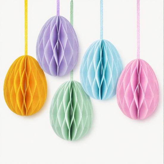 2 Pcs Easter Honeycomb Hanging Decoration 3D Paper Honeycomb Easter Egg
