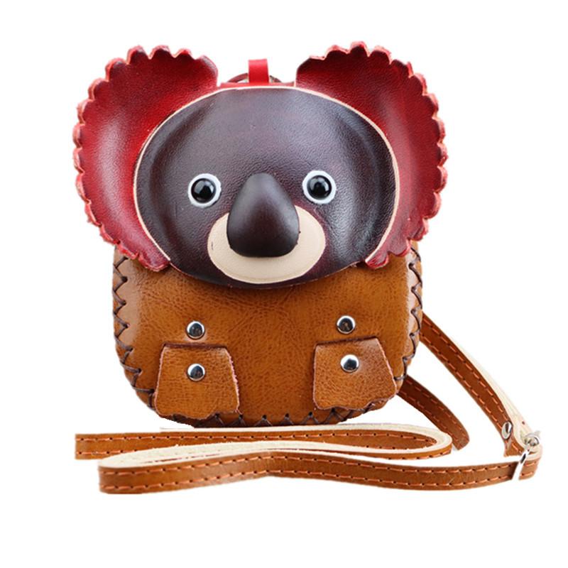 Cowhide Creative Little Koala Change Bag Car Key Bag Cute Trendy Little Backpack Koala Shoulder Messenger Bag