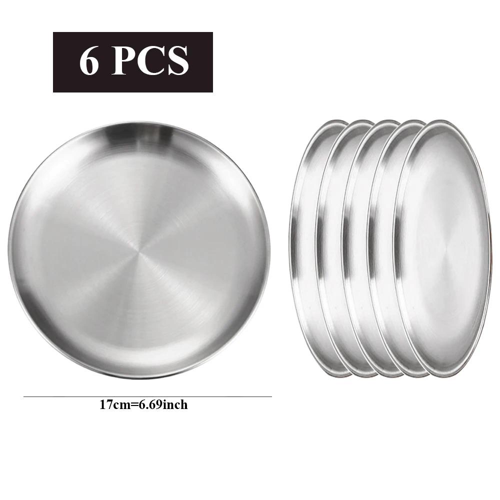6Pcs Stainless Steel Plate Set BBQ Fried Chicken Barbecue Meat Plate Vegetable Fruit Storage Tray Party Cake Dessert Plate
