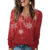 Women's Fashion V-Neck Button-Up T-Shirt With Christmas Print Long-Sleeved Top