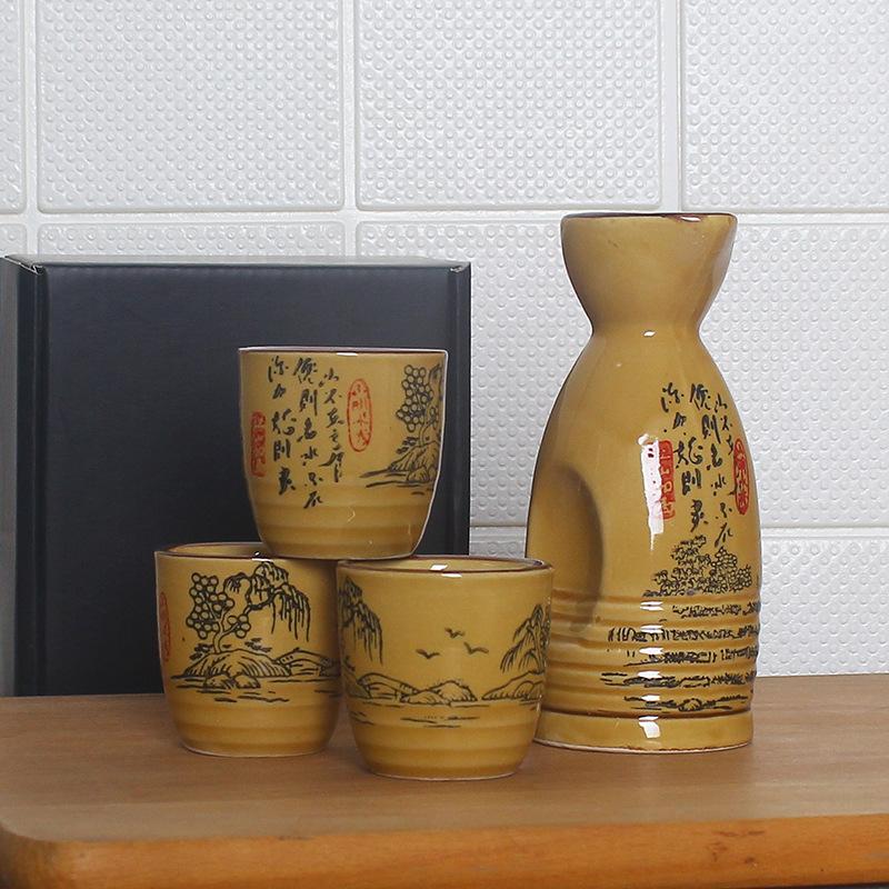 1 Set Japanese Style Sake Wineware Porcelain Underglaze Color Hand-painted Wine Dispenser Ceramic Flagon Liquor Spirits Cups Set