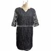 2024 Elegant European & American V-Neck Mesh Embroidered Five-Sleeve Dress