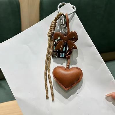 Acrylic Chocolate Ornament Heart Leather Keychain Bag Bow Design Braided Cord Luggage Pendant Tassel Love Heart Lanyard