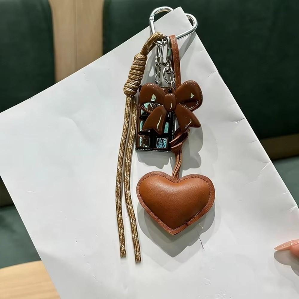 Acrylic Chocolate Ornament Heart Leather Keychain Bag Braided Cord Bow Design Backpack Pendant Tassel Love Heart Lanyard