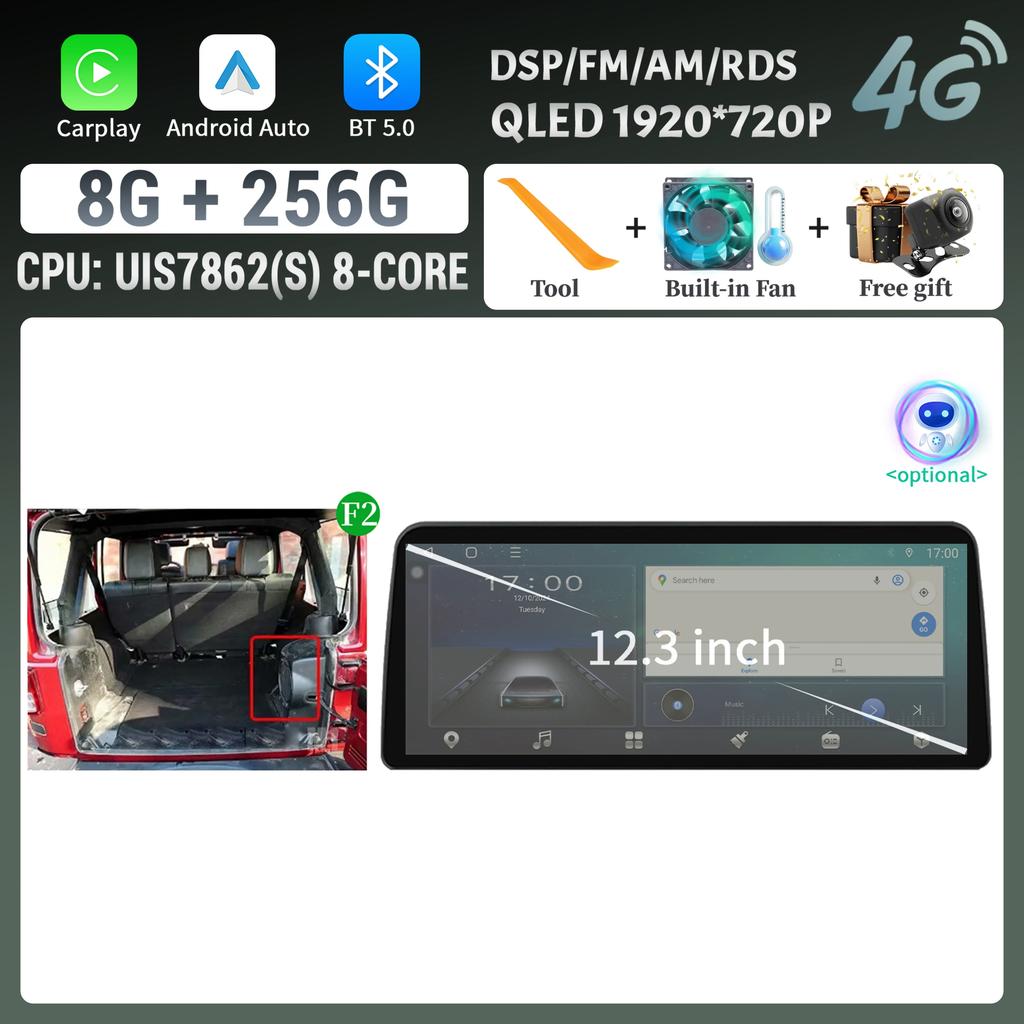 12.3inch Car Radio Stereo For Jeep Wrangler 2011-2017 Android 14 Multimedia Navigation 4G GPS WIFI Wireless Carplay Touch Screen