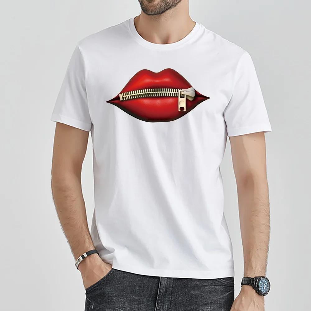 T-shirt Casual Men O-neck Clothes Mouth Printing Series Commuter Fashion All-match Breathable White Shirt Summer Tees Loose Top