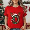 Festive Christmas Alphabet Letter Santa Hat Print Tshirt for Women Fashion T Shirt Streetwear Female Clothes Casual clothing