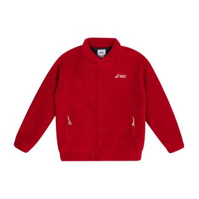 Asics Chaqueta con cuello alto, diseño de cremallera con letras estampadas, chaqueta unisex, roja 2203A201-600