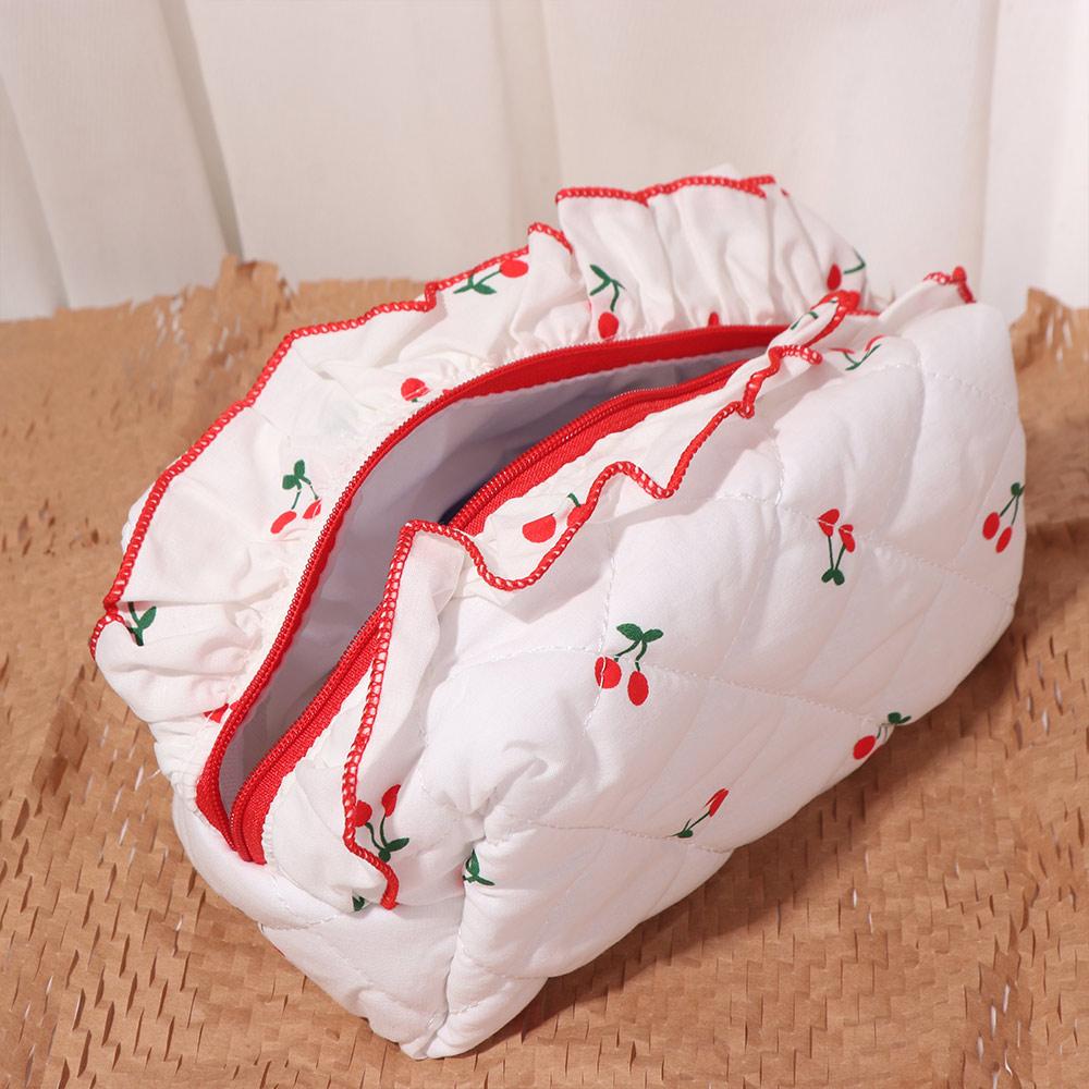Large Capacity Cherry Cosmetic Bag with Zipper Toiletry Organizer Creative Wash Storage Bag  Travel