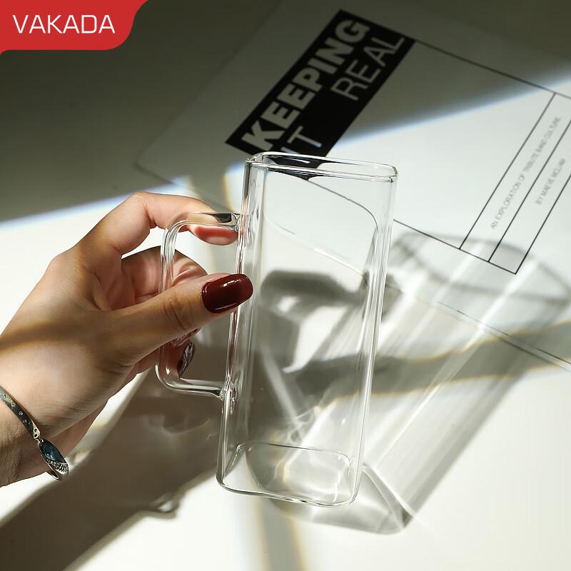 VAKADA Square Glass Beverage Cup with Handle