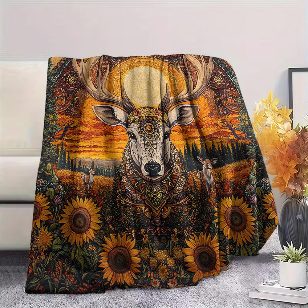 Deer Print Flannel Blanket, High quality Comfortable for All Seasons, Home Decor, Warmth and Comfort, Perfect for Christmas Gifts