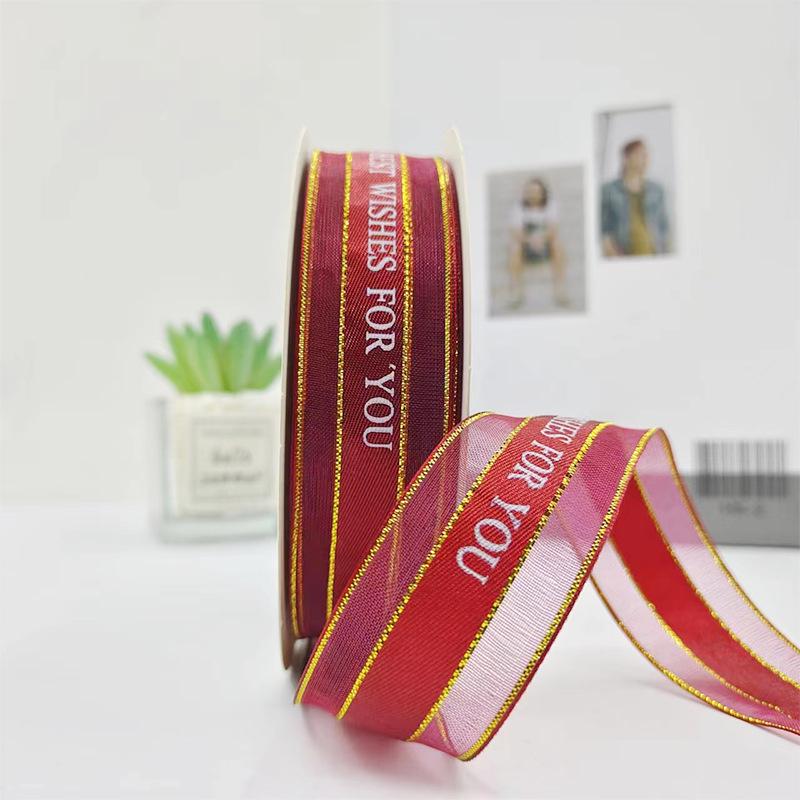 2.5cm Gold-Edged English Ribbon for Birthday Cake & Gift Wrapping, Handmade Bouquet Decoration