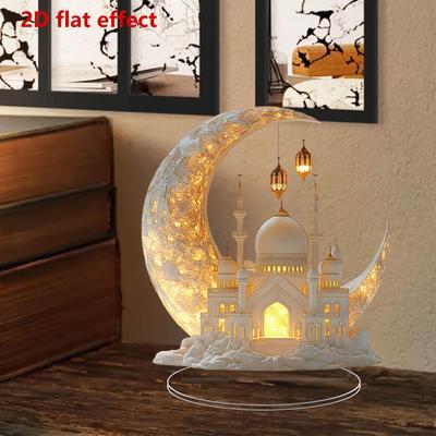 Eid Mubarak Decor Ramadan Ornament Traditional Craft Moon Shape Acrylic for Living Room Mantelpieces