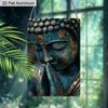2D Flat, 1pc Vintage Buddha Aluminium Wall Art Sign "Teal Praying Buddha" - 8"x12" Rustic Zen & Spiritual Home Decor, Perfect Gift for Yoga