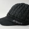 AVIREX Cable Knit Cap with and Winter Knit Black 023 Loose-Fit Brim, Men's Women's Cap, Mix,