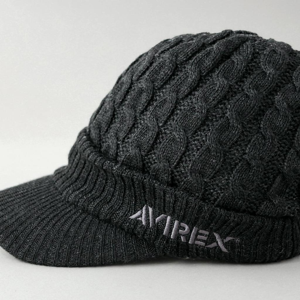 AVIREX Cable Knit Cap with and Winter Knit Black 023 Loose-Fit Brim, Men's Women's Cap, Mix,