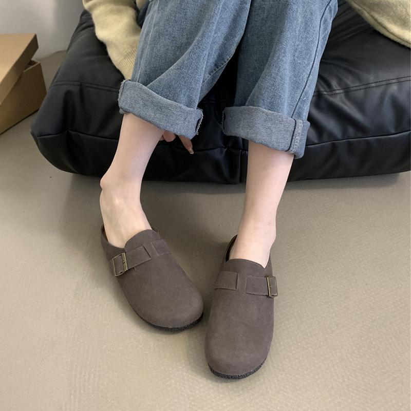 Fashion SUOJIALUN 2024 Spring New Brand Women Slipper Shoes Round Toe Slip On Mules Shoes Fashion Flat Heel Casual Flat Slides Shoes