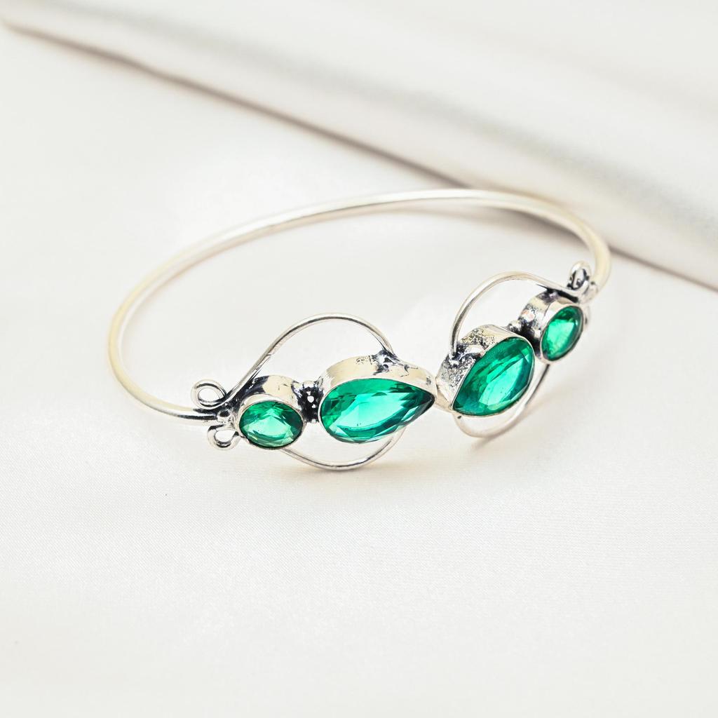 Indicolite Cuff Bracelet Real Gemstone Bangle, 925 Sterling Silver Cuff Bracelet Handmade Jewelry, Adjustable Bangle For Gift Women Jewelry