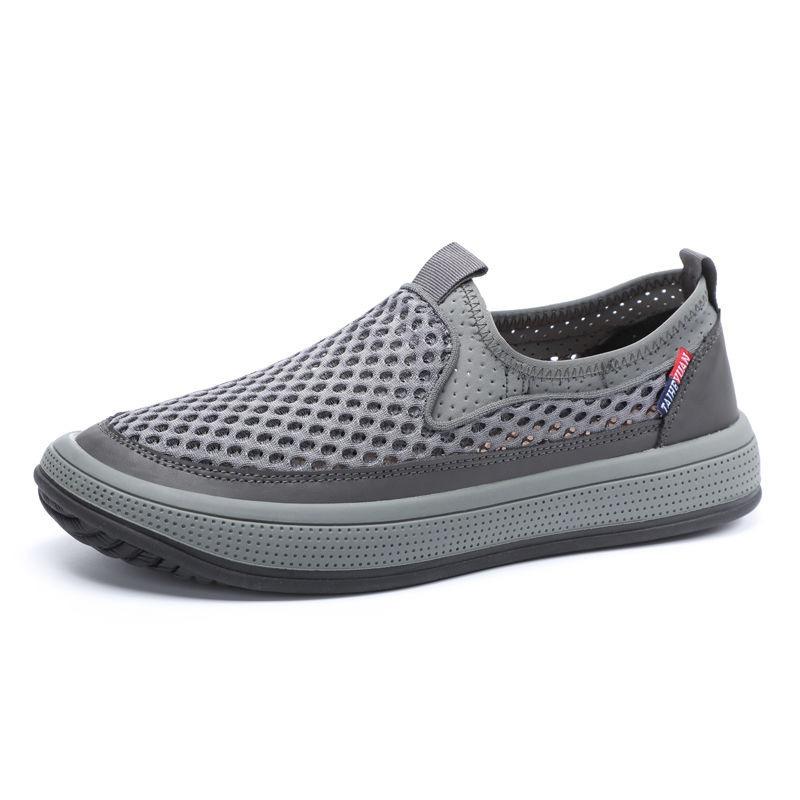 Shoes Men's summer breathable one-pedal mesh trendy shoes deodorant, non-slip and wear-resistant hollowed-out casual cloth shoes