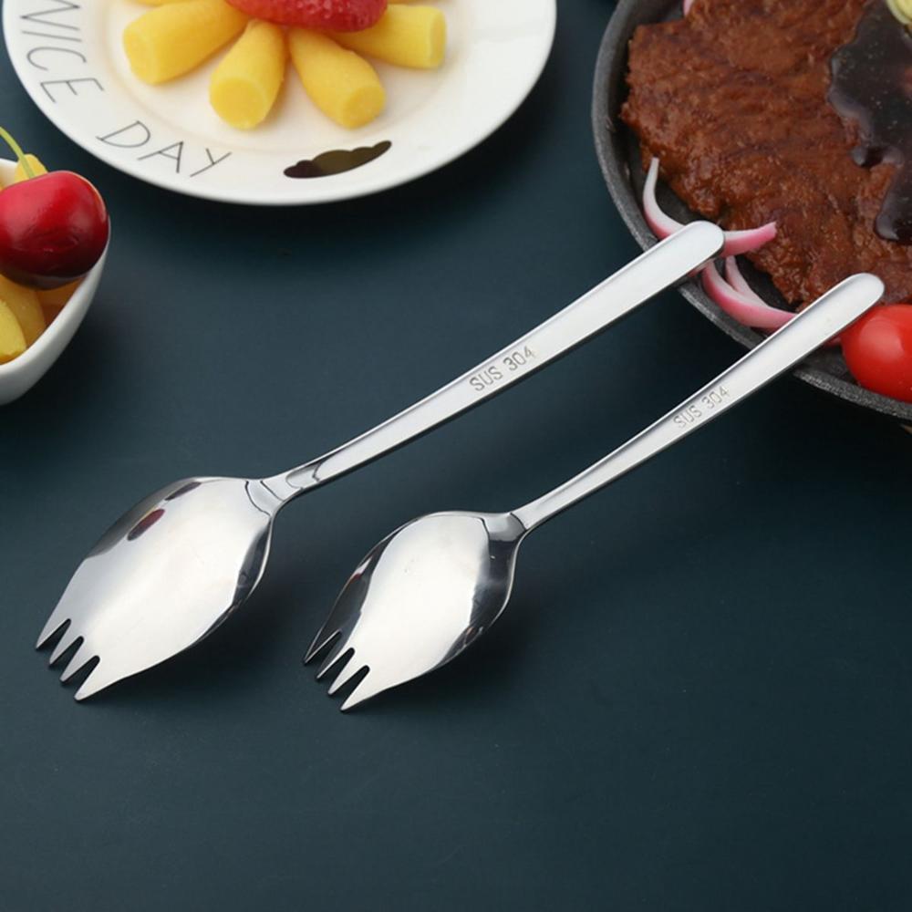 Creme Camping Wiederverwendbares Outdoor Edelstahl Besteck Dessertlöffel Besteck Salatgabeln Spork