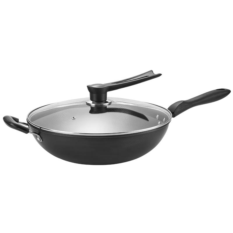 

MAXCOOK 34cm Uncoated Nitrided Fine Iron Wok with Lid