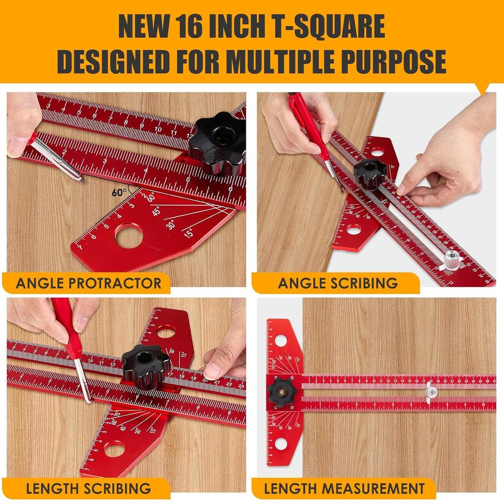 Woodworking Scriber Marking Line Ruler T Type Woodworking Ruler 16 inch Layout and Measuring Tools Precision Marking T-Ruler Positioning