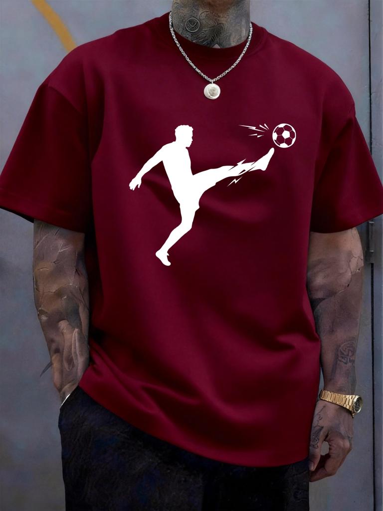 Unisex 100 Cotton Solid Color Tshirt Oversize Casual Streetwear Short Sleeve Tops With Football Player Kick Silhouette Print