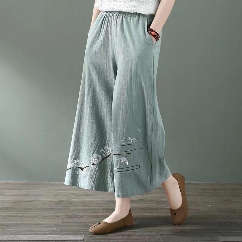 Summer New Cotton and Hemp Haren Pants Women's Loose Large Casual Pants Thin Checkered Nine Quarter Pants