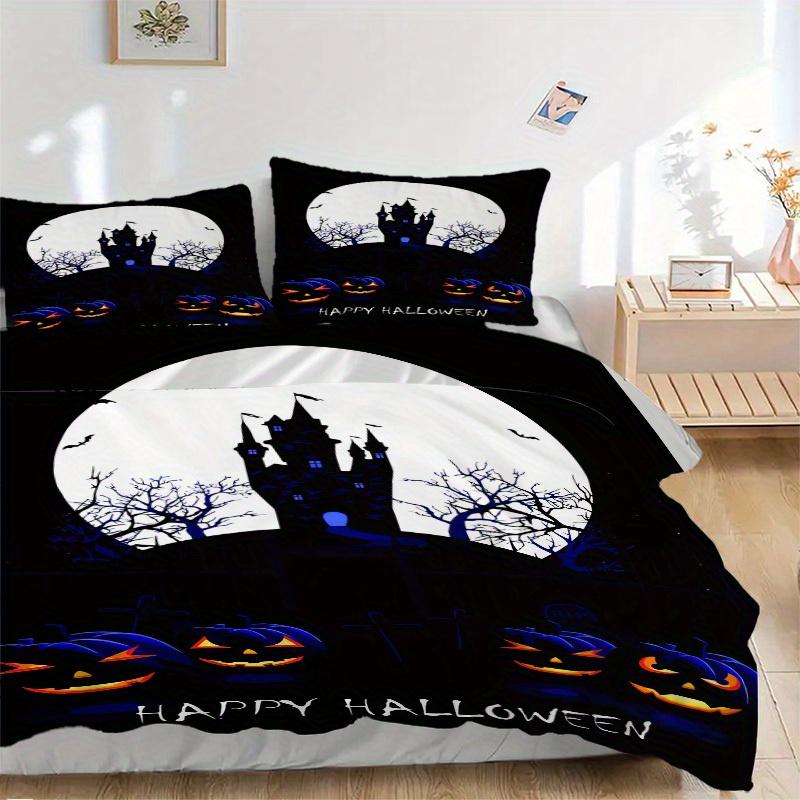 3pcs Halloween Castle Bedding Set Down Comforter Cover and Pillowcases, Suitable for All Seasons(No Insert)-0729078