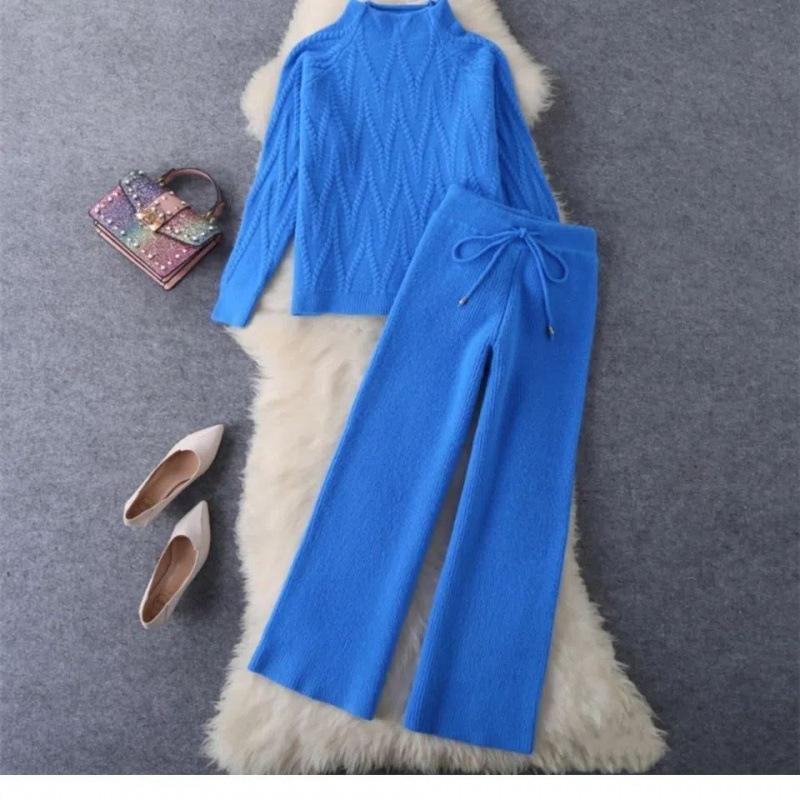 Autumn/Winter Knit Sweater & Wide-Leg Pants Set - Thick Korean Style, Loose Fit Women's Fashion