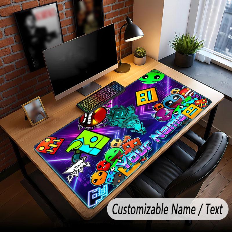 Tappetino per Mouse Grande con Testo Nome Personalizzato, Tappetino Esteso Morbido Antiscivolo Geometry Dash per Ufficio Domestico