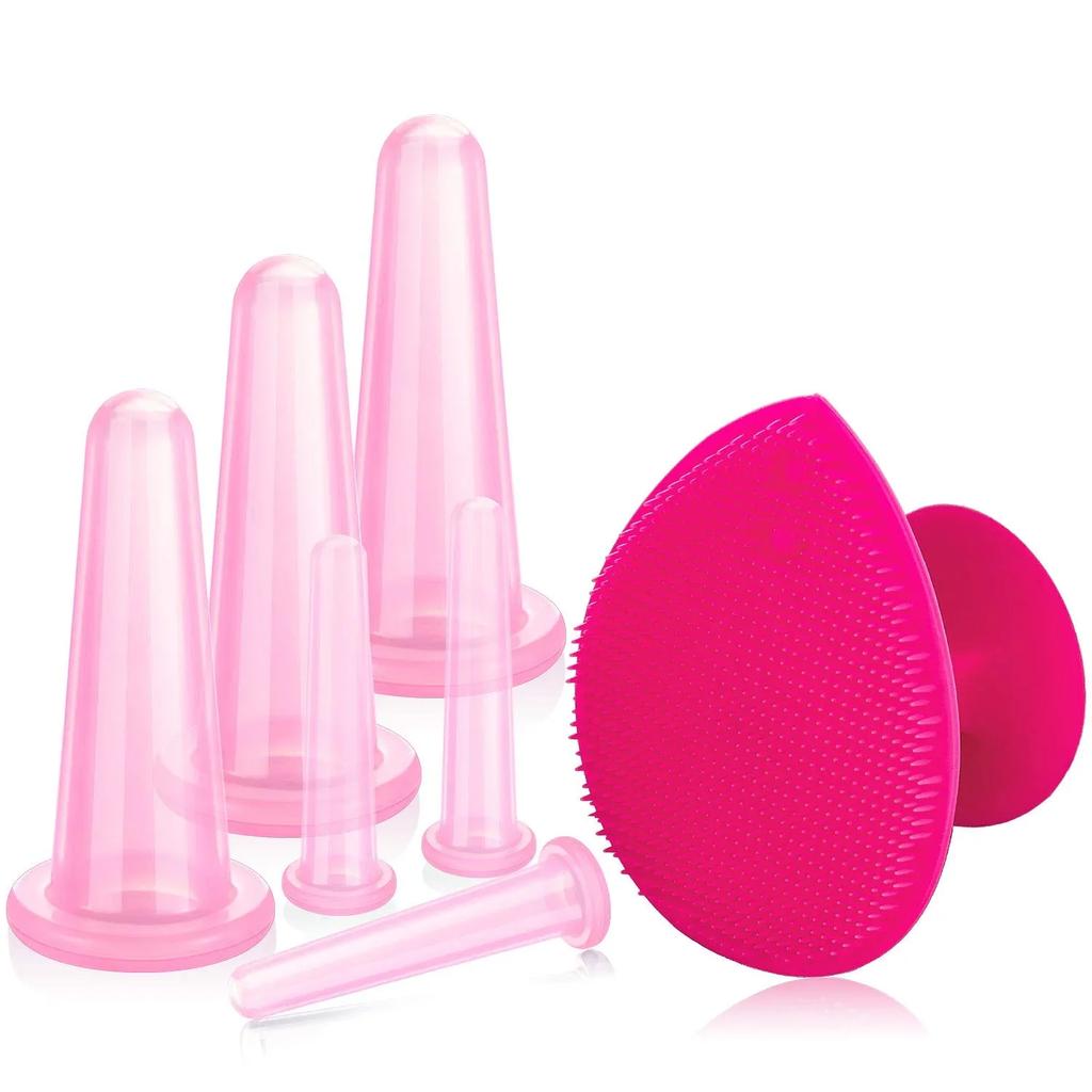 7PCS Natural Silicone Cupping Massage Cup for Body Fac Neck Eye Massage Vacuum Tank Body Facial Care Anti-aging Beauty Tools